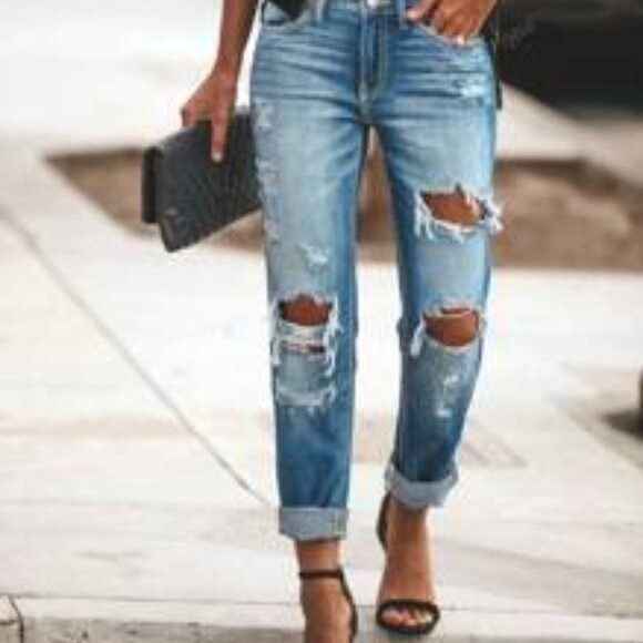 Women's Ripped Straight-Leg Jeans - M brand new - Picture 1 of 2
